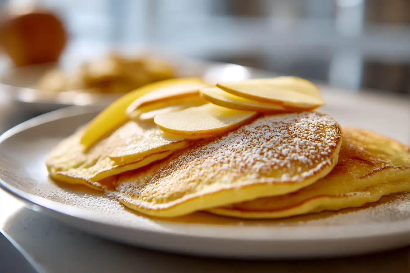Leckere Apfelpfannkuchen, die in der Heißluftfritteuse zubereitet werden, golden und knusprig.