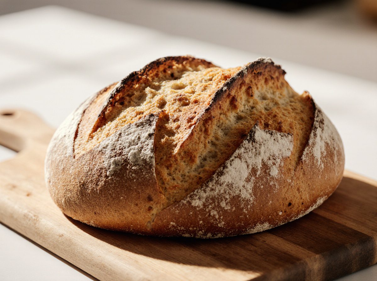 Frisches Bauernbrot, perfekt zubereitet in der Heißluftfritteuse für ein knuspriges Ergebnis.