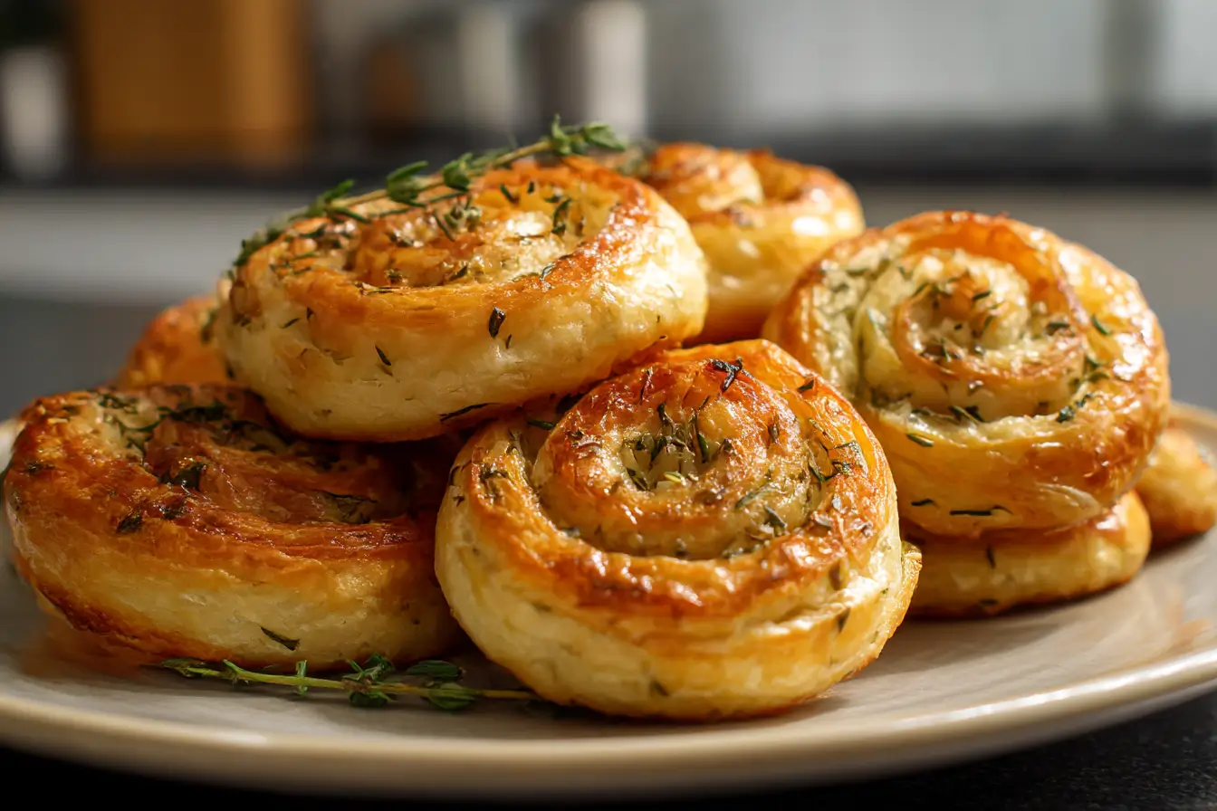 Leckere Blätterteigschnecken aus der Heißluftfritteuse, goldbraun und knusprig.