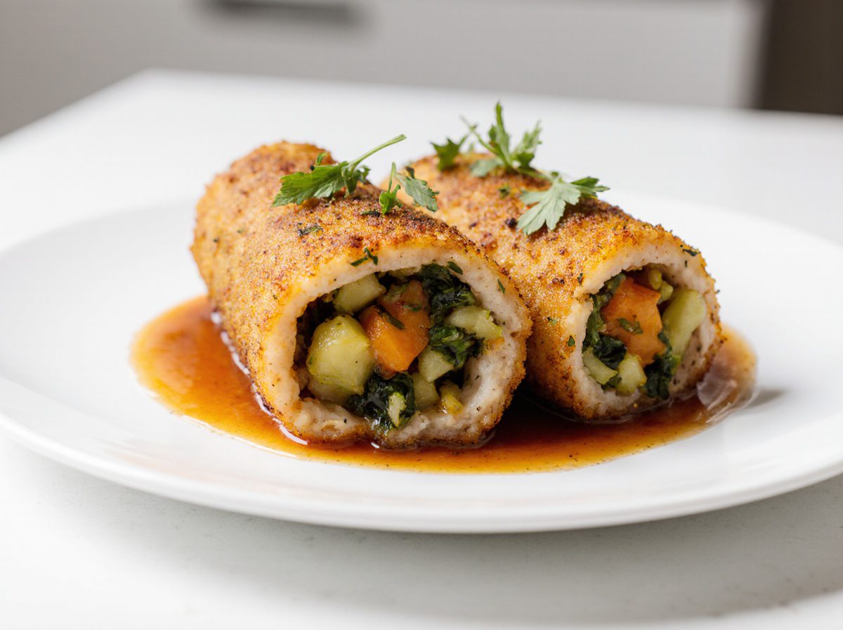 Leckere falsche Rouladen aus der Heißluftfritteuse, perfekt für ein schnelles Abendessen.
