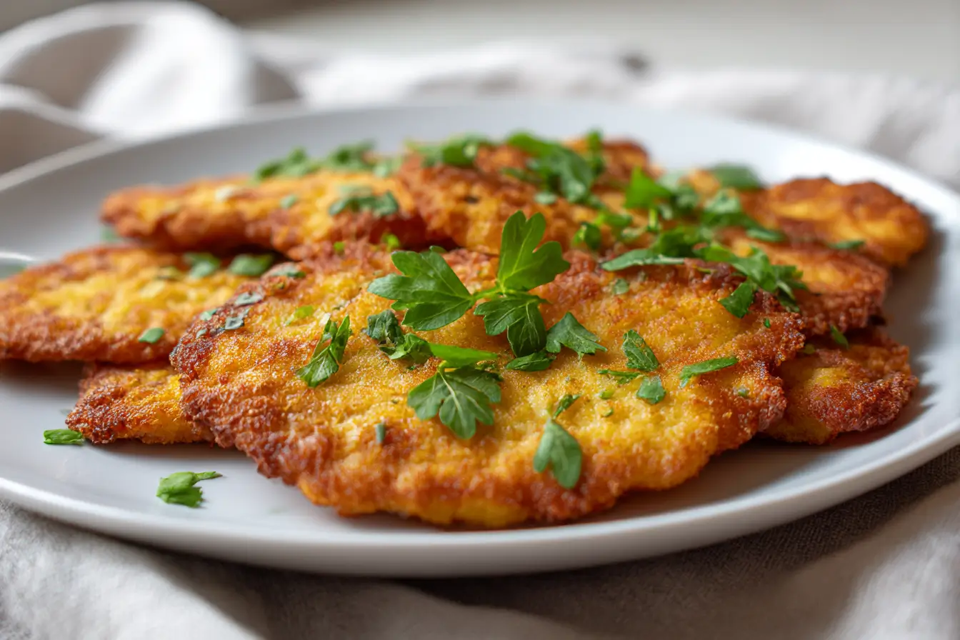 Krosse, fertige Schnitzel aus dem Airfryer für eine gesunde Mahlzeit.