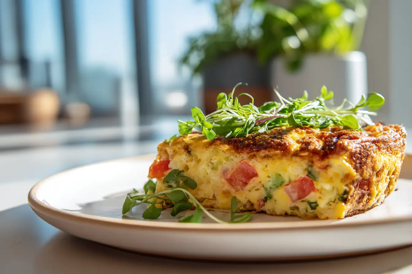 Leckere Frittata in der Heißluftfritteuse mit frischem Gemüse und Käse.