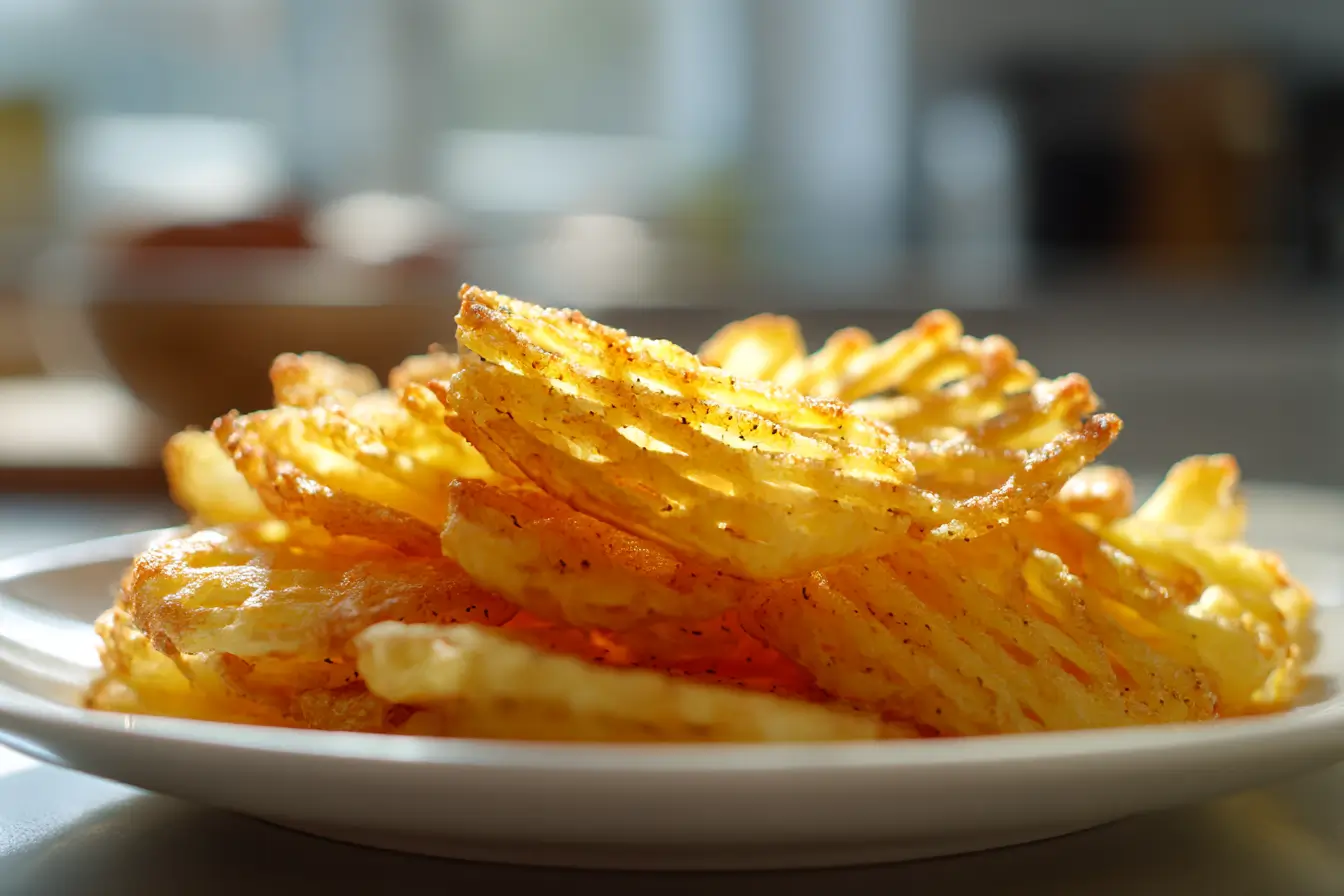 Knusprige Gitterkartoffeln, zubereitet in der Heißluftfritteuse für eine gesunde Beilage.