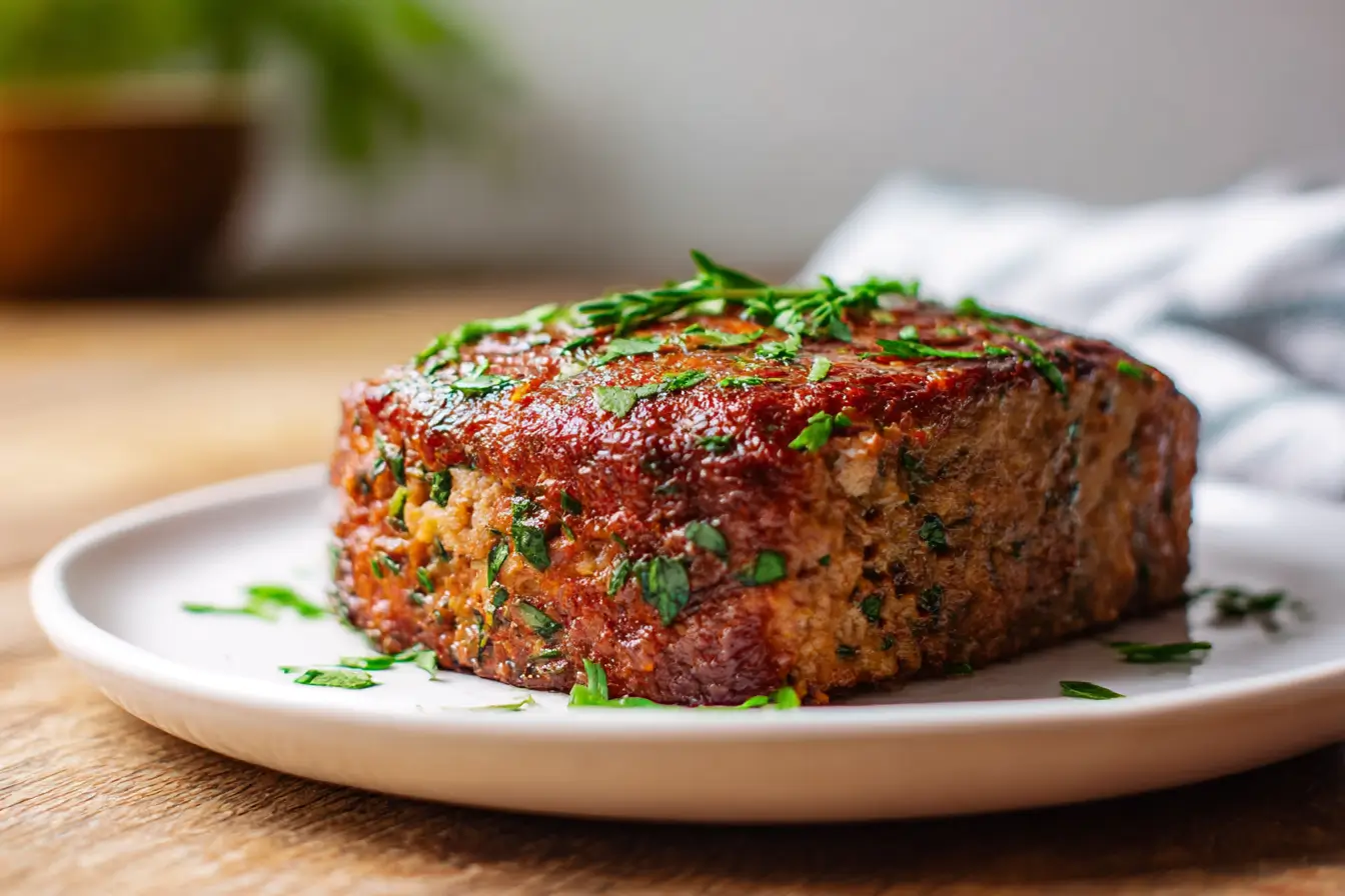 Saftiger Hackbraten aus der Heißluftfritteuse mit knuspriger Kruste und zartem Innenleben.