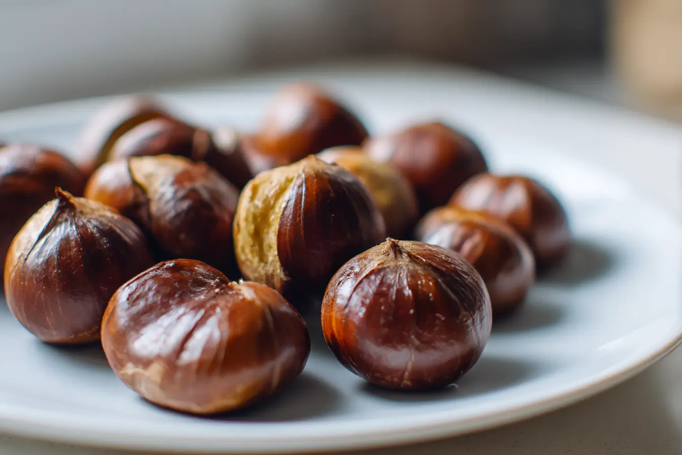 Gebackene heiße Maronen aus der Heißluftfritteuse für den perfekten Snack.