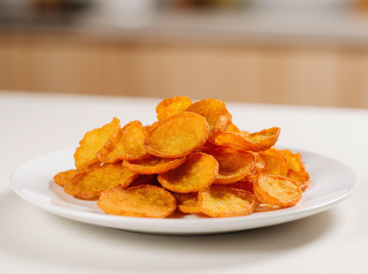 Knusprige Karotten Chips aus dem Airfryer, perfekt für einen gesunden Snack.