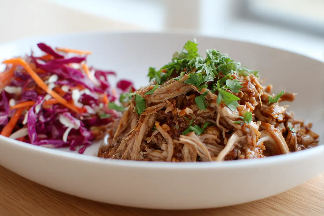 Saftiges Pulled Pork aus der Heißluftfritteuse, perfekt zubereitet für jedes BBQ.