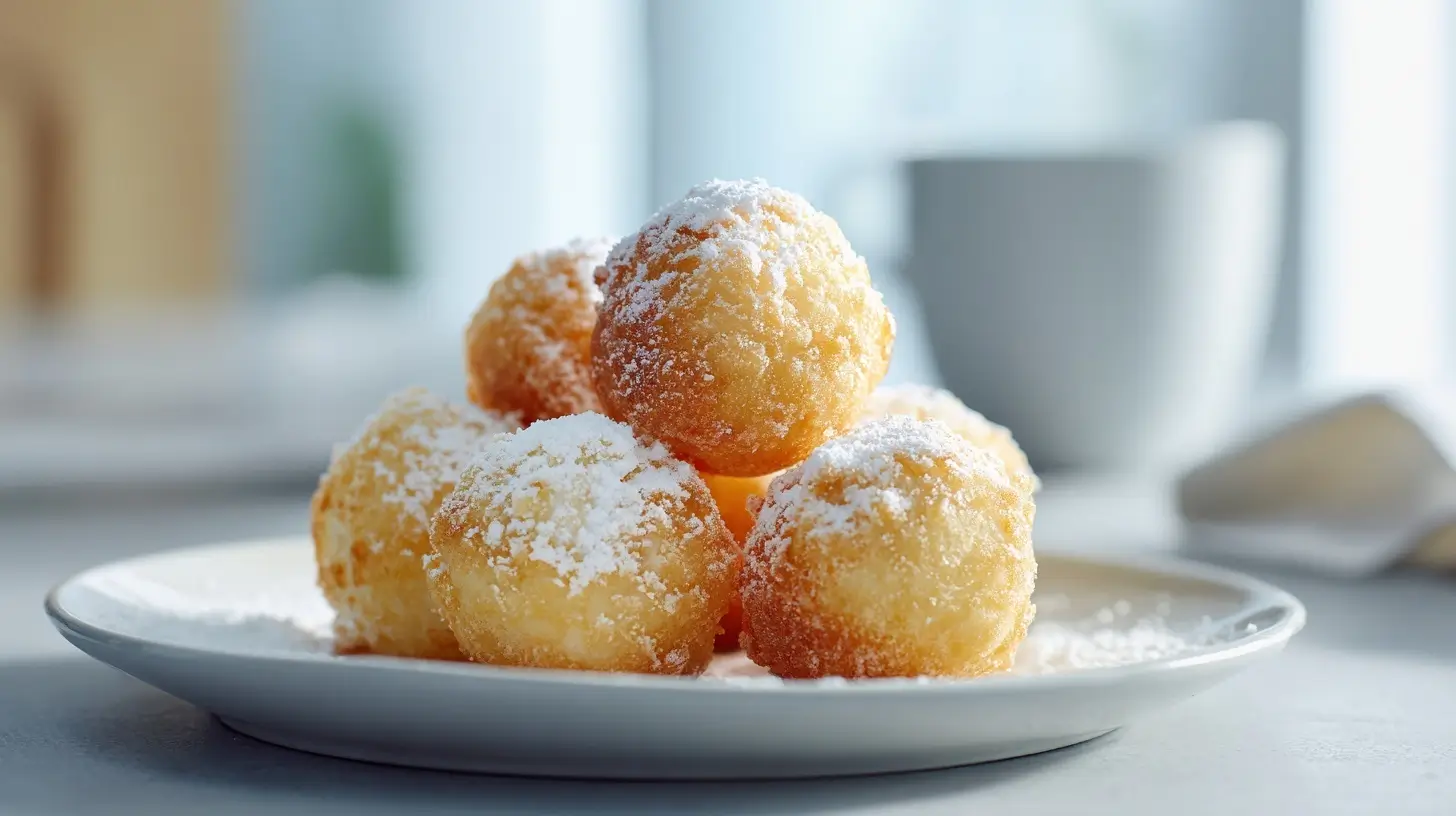 Leckere Apfel Quarkbällchen, perfekt in der Heißluftfritteuse gebacken, für einen knusprigen Genuss.