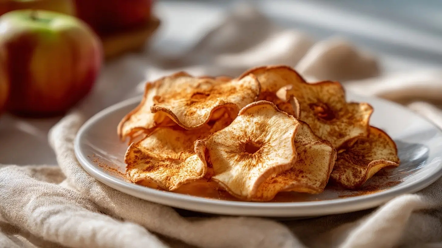 Knusprige Apfelchips, perfekt zubereitet im Airfryer für einen gesunden Snack.
