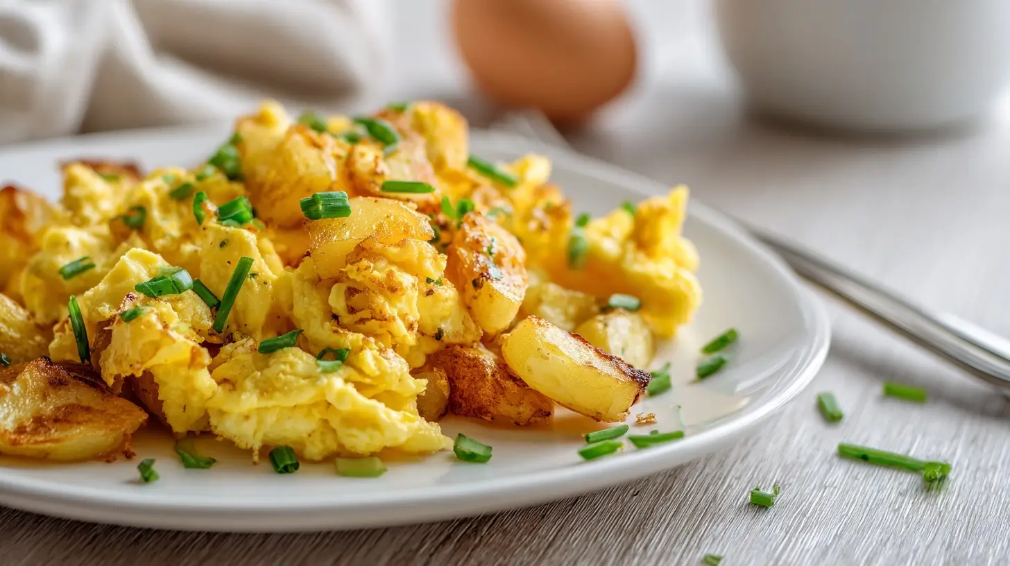 Leckeres Bauernfrühstück aus der Heißluftfritteuse mit frischen Zutaten.
