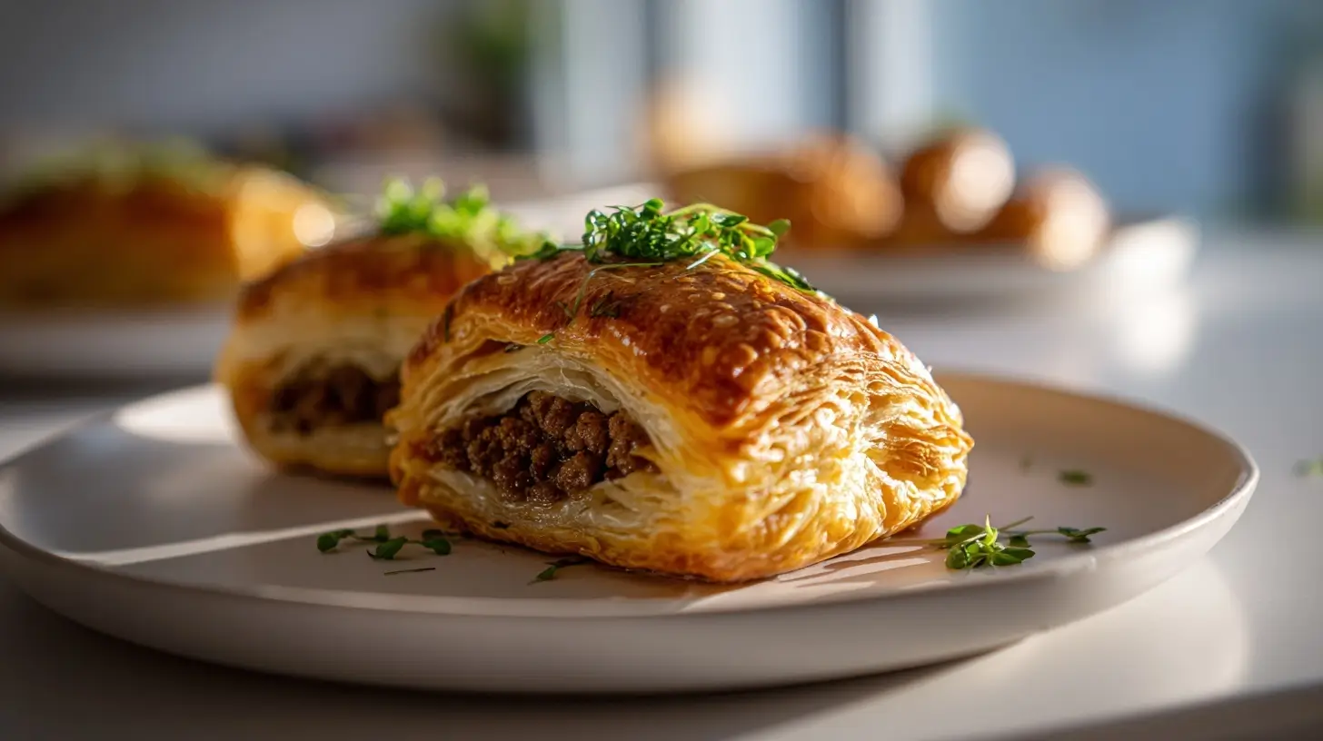 Leckeres Blätterteig Hackfleisch Gericht, perfekt zubereitet in der Heißluftfritteuse.