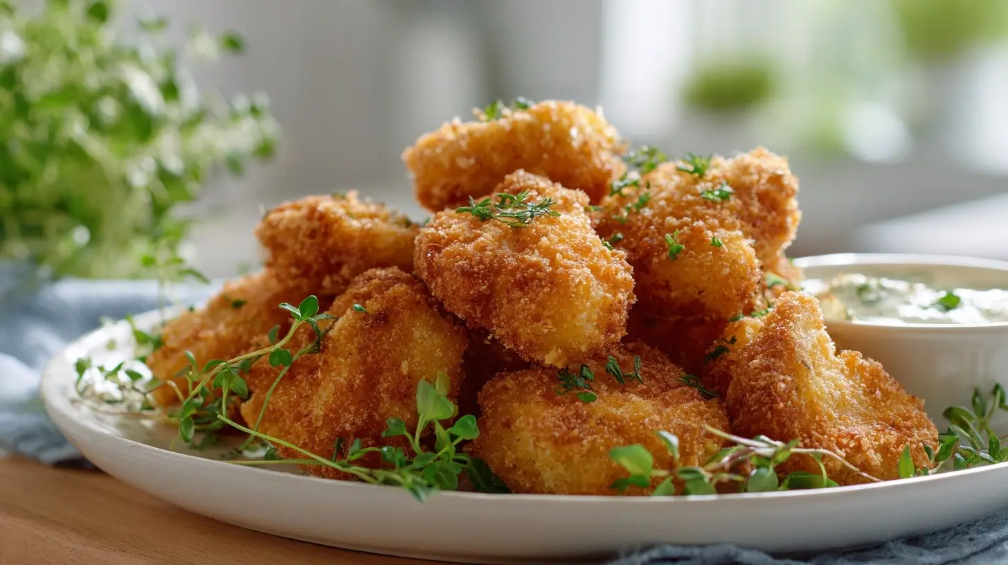 Leckere Blumenkohl Chicken Nuggets, perfekt zubereitet in der Heißluftfritteuse für einen gesunden Snack.