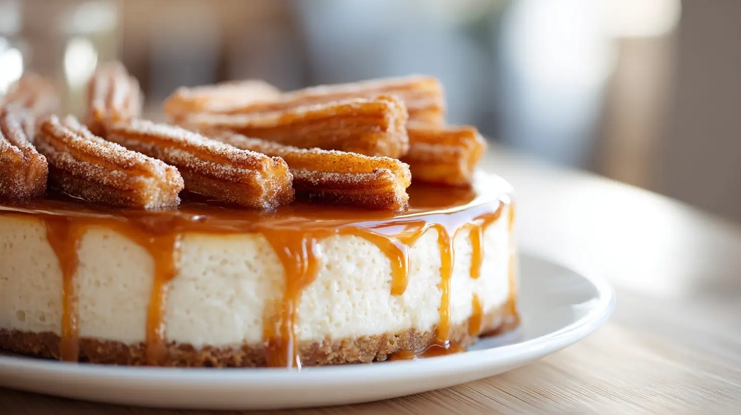 Leckere Churros Cheesecake in der Heißluftfritteuse mit knuspriger Außenseite und cremiger Füllung.