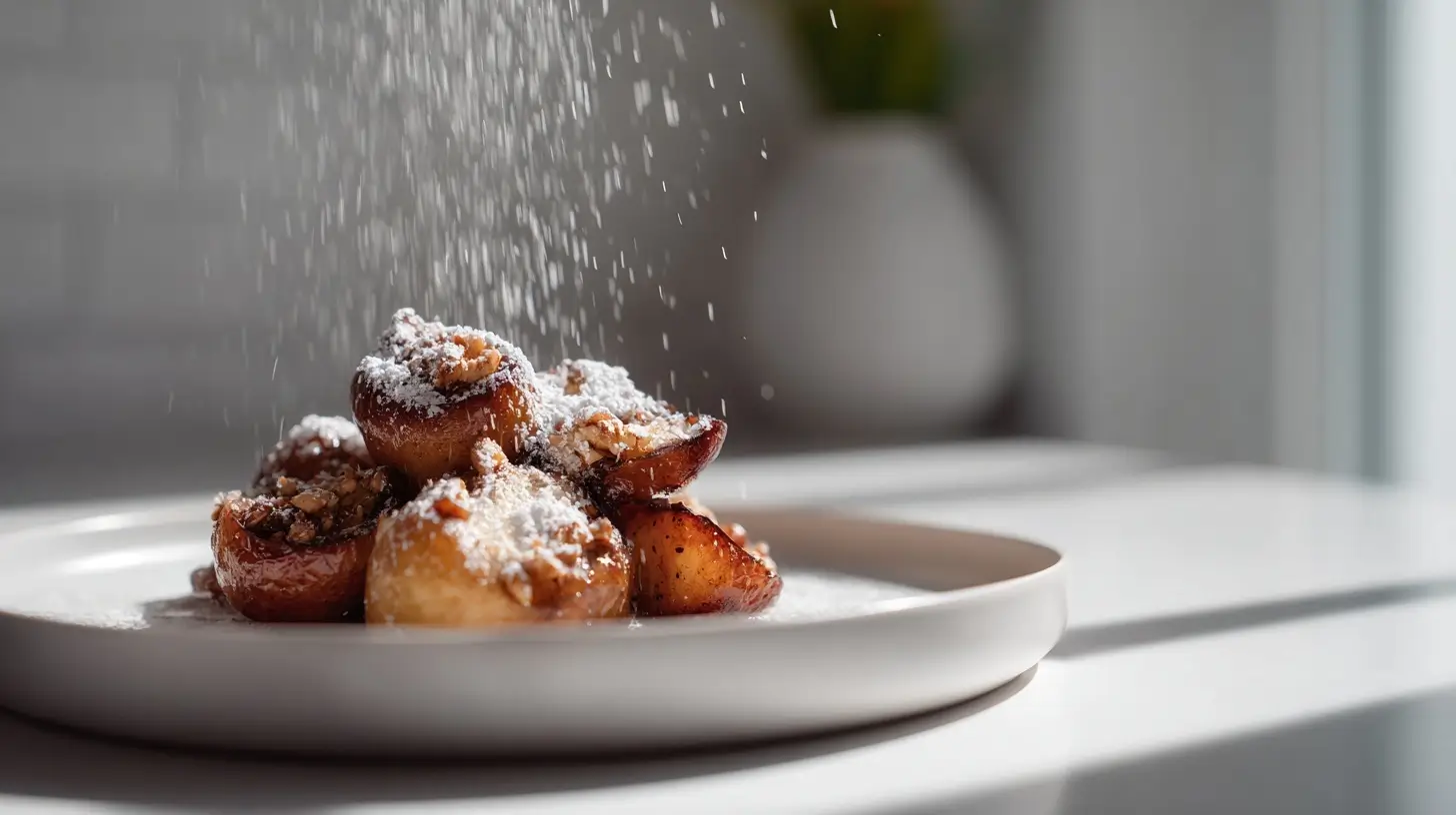 Leckere Bratäpfel aus der Heißluftfritteuse mit Nüssen und Zimt.