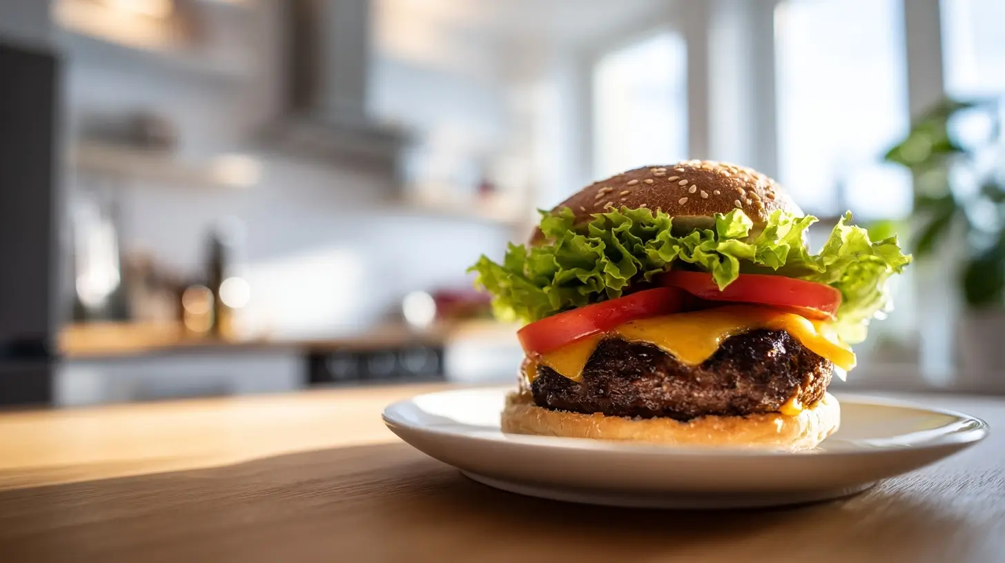 Leckere fertige Hamburger, knusprig zubereitet in der Heißluftfritteuse für den perfekten Genuss.