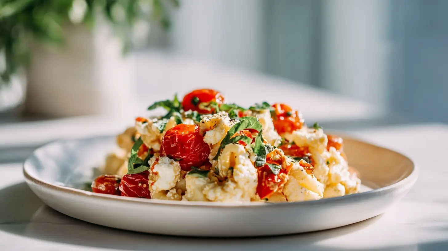 Leckere gebackene Feta Pasta aus der Heißluftfritteuse, die im Handumdrehen zubereitet ist.