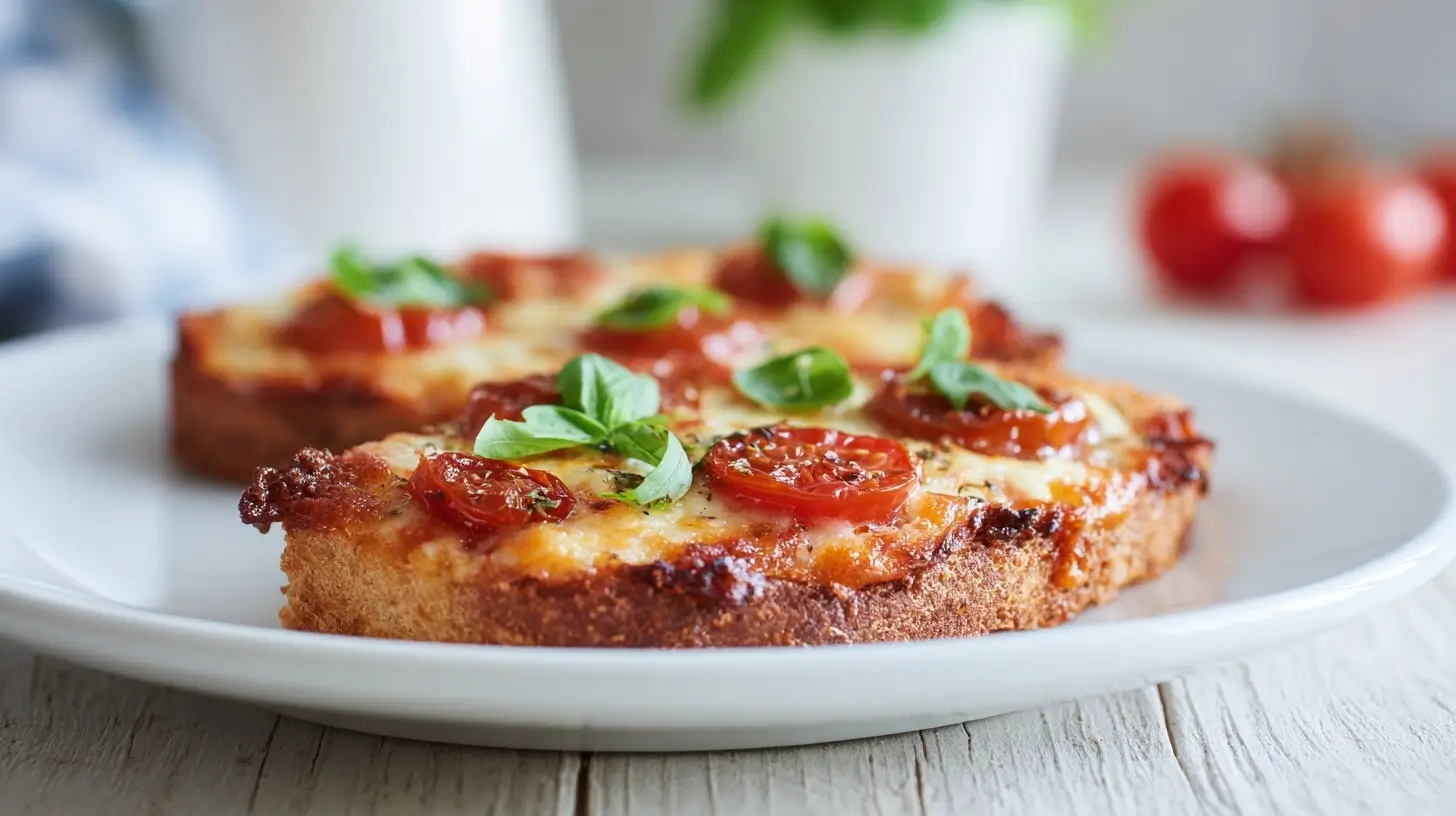 Leckerer Pizza-Toast aus der Heißluftfritteuse, knusprig und voll mit frischen Zutaten.