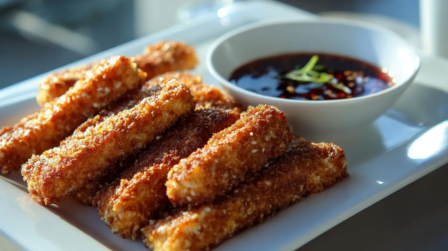 Köstliche knusprige Tofu Sticks aus dem Airfryer für ein gesundes Snack-Erlebnis.
