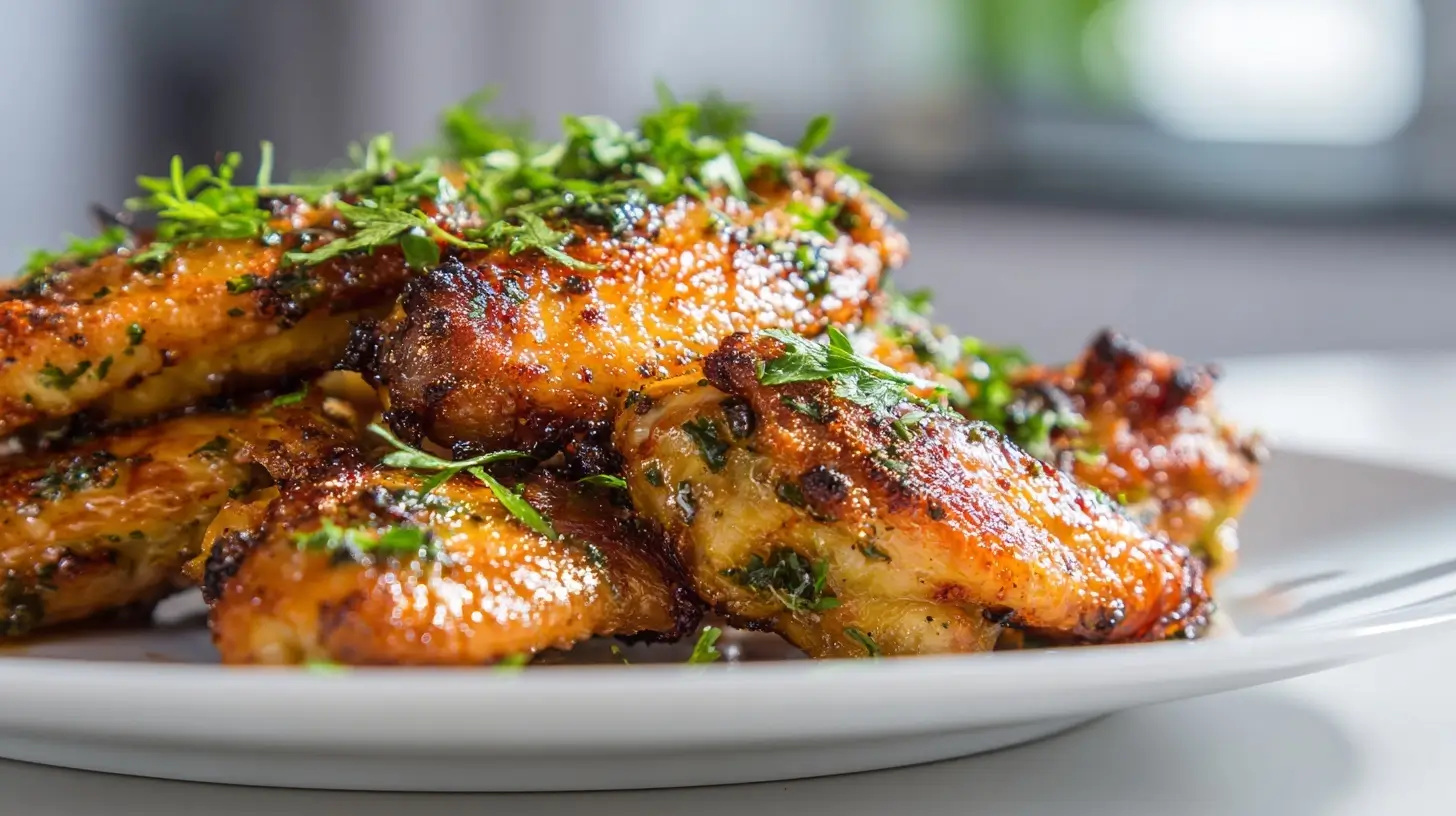 Köstliche frische Chicken Wings, knusprig zubereitet in der Heißluftfritteuse für perfekten Genuss.