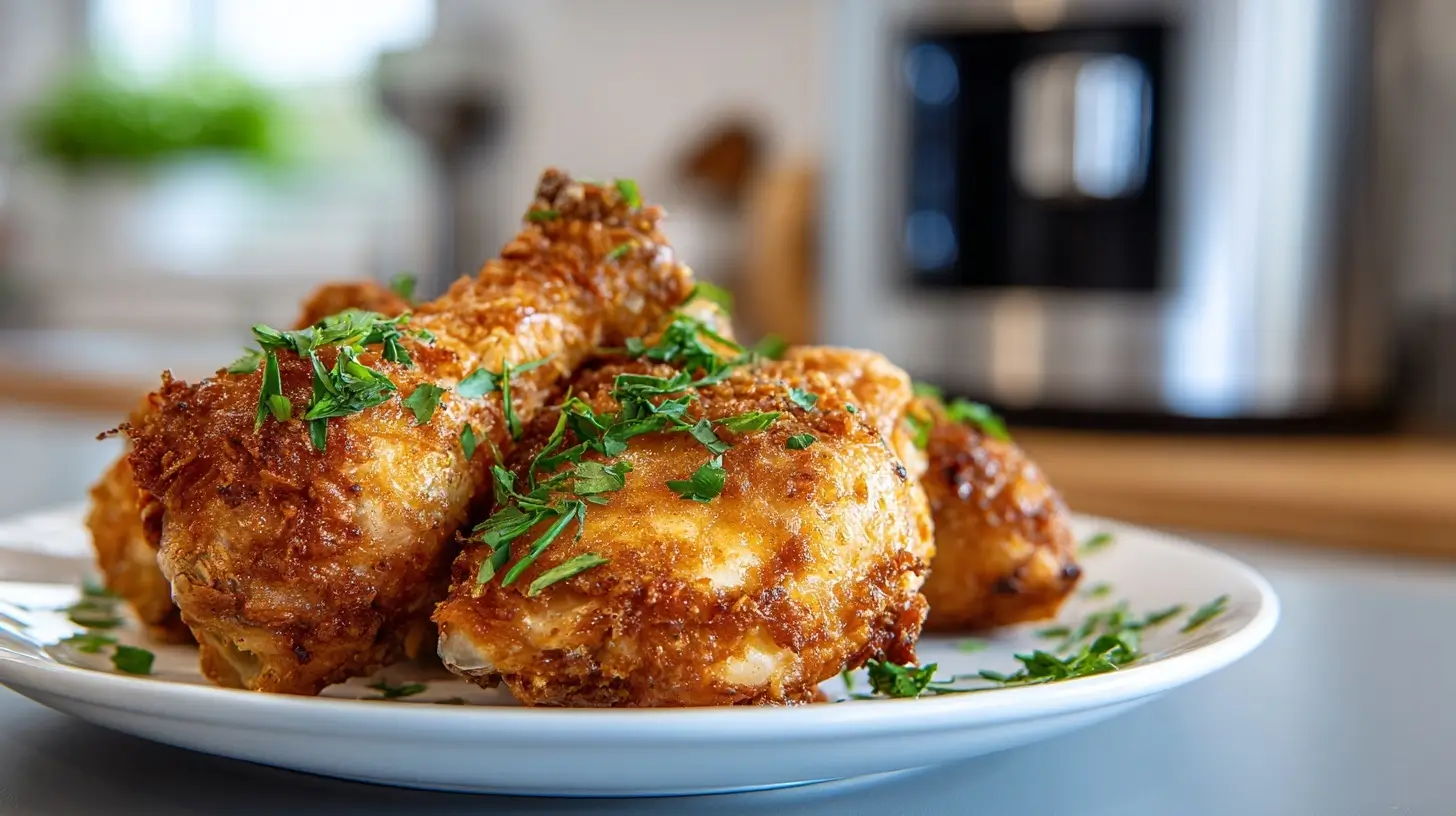 Saftiges gebackenes Hähnchen im Airfryer mit knuspriger Haut und zartem Fleisch.