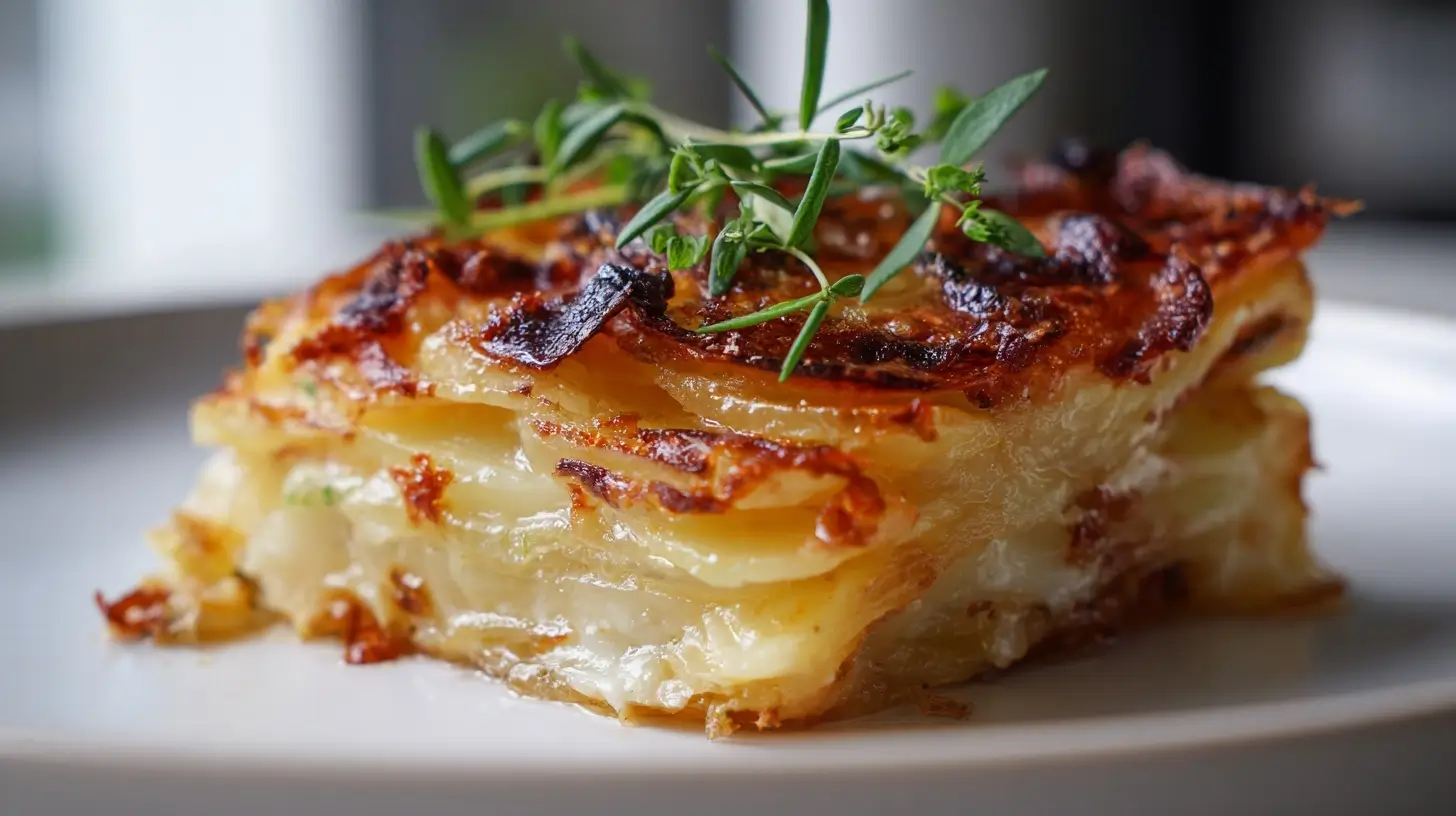 Delikates Kartoffelgratin in der Heißluftfritteuse, goldbraun und knusprig.
