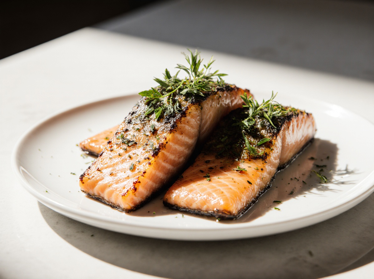 Saftiger Lachs gefroren, zubereitet im Airfryer für eine gesunde Mahlzeit.