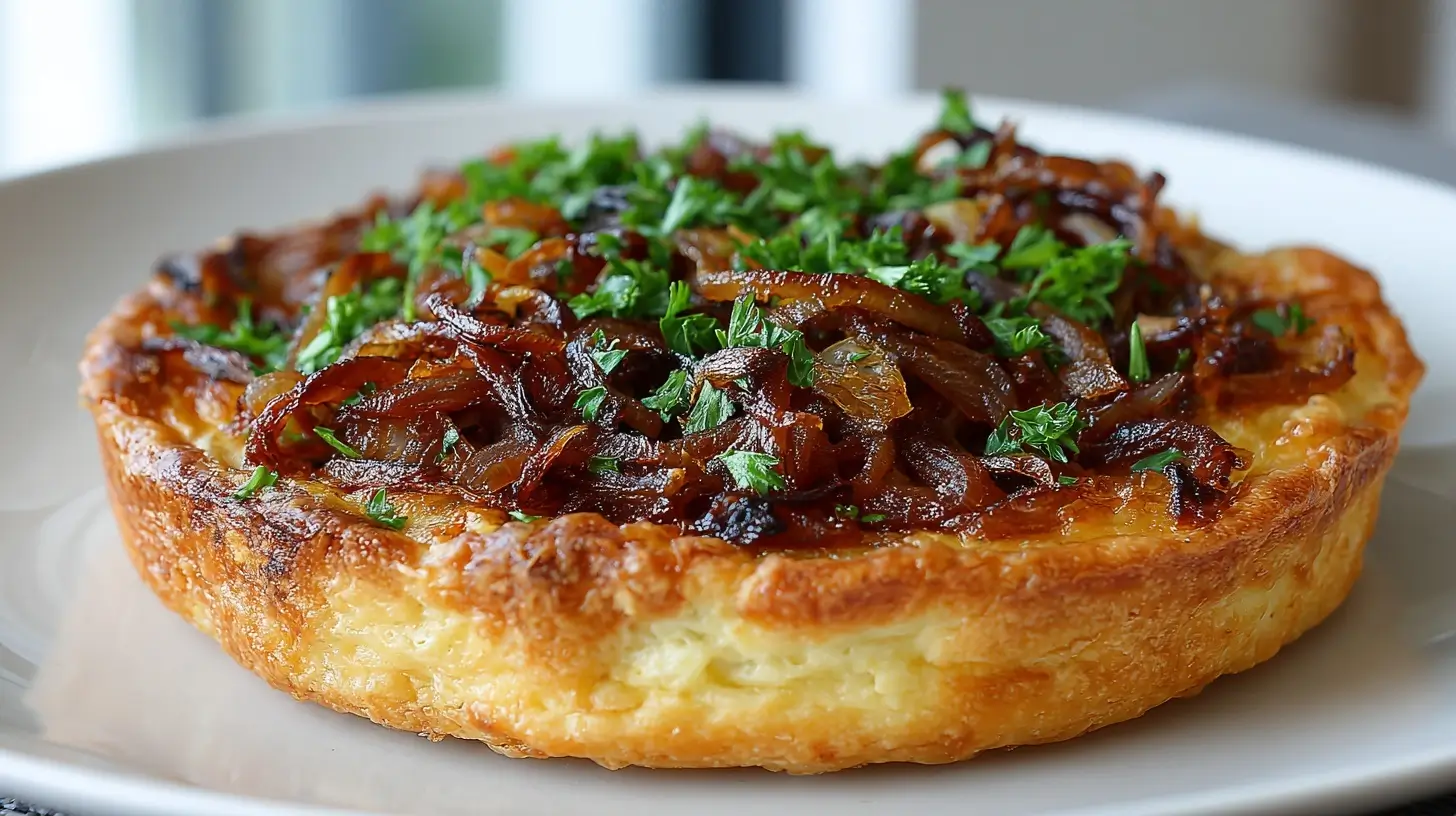 Leckerer Zwiebelkuchen im Airfryer mit knusprigem Boden und saftiger Füllung.
