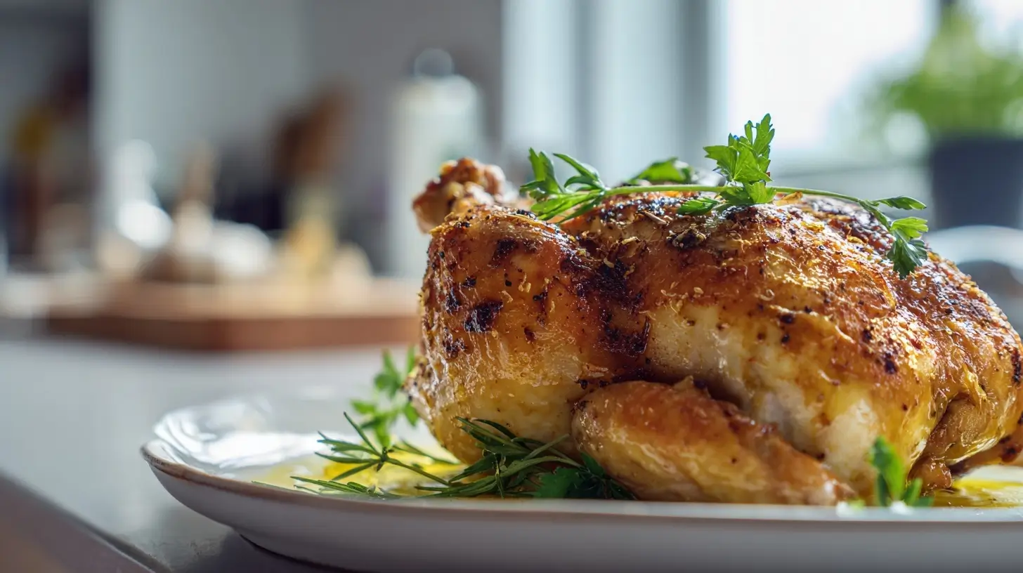 Saftiges ganzes Hähnchen, perfekt im Airfryer Ninja zubereitet für knusprige Haut und zartes Fleisch.