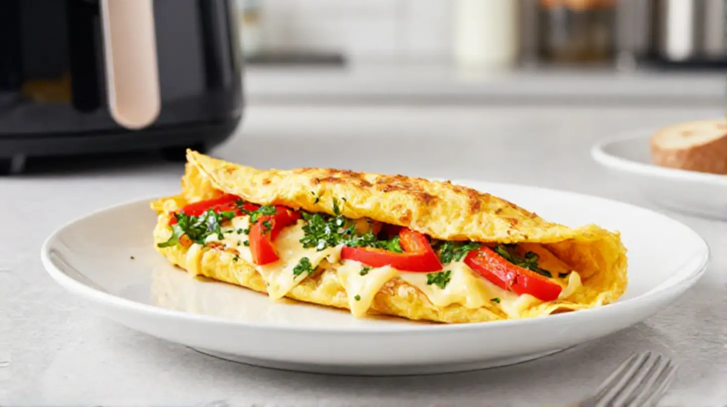 Luftige Omelett aus dem Airfryer, perfekt gebacken für ein schnelles Frühstück.