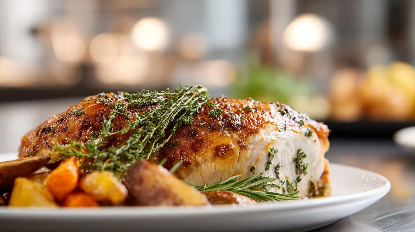 Saftiger Putenbraten aus dem Airfryer, perfekt für ein festliches Abendessen.