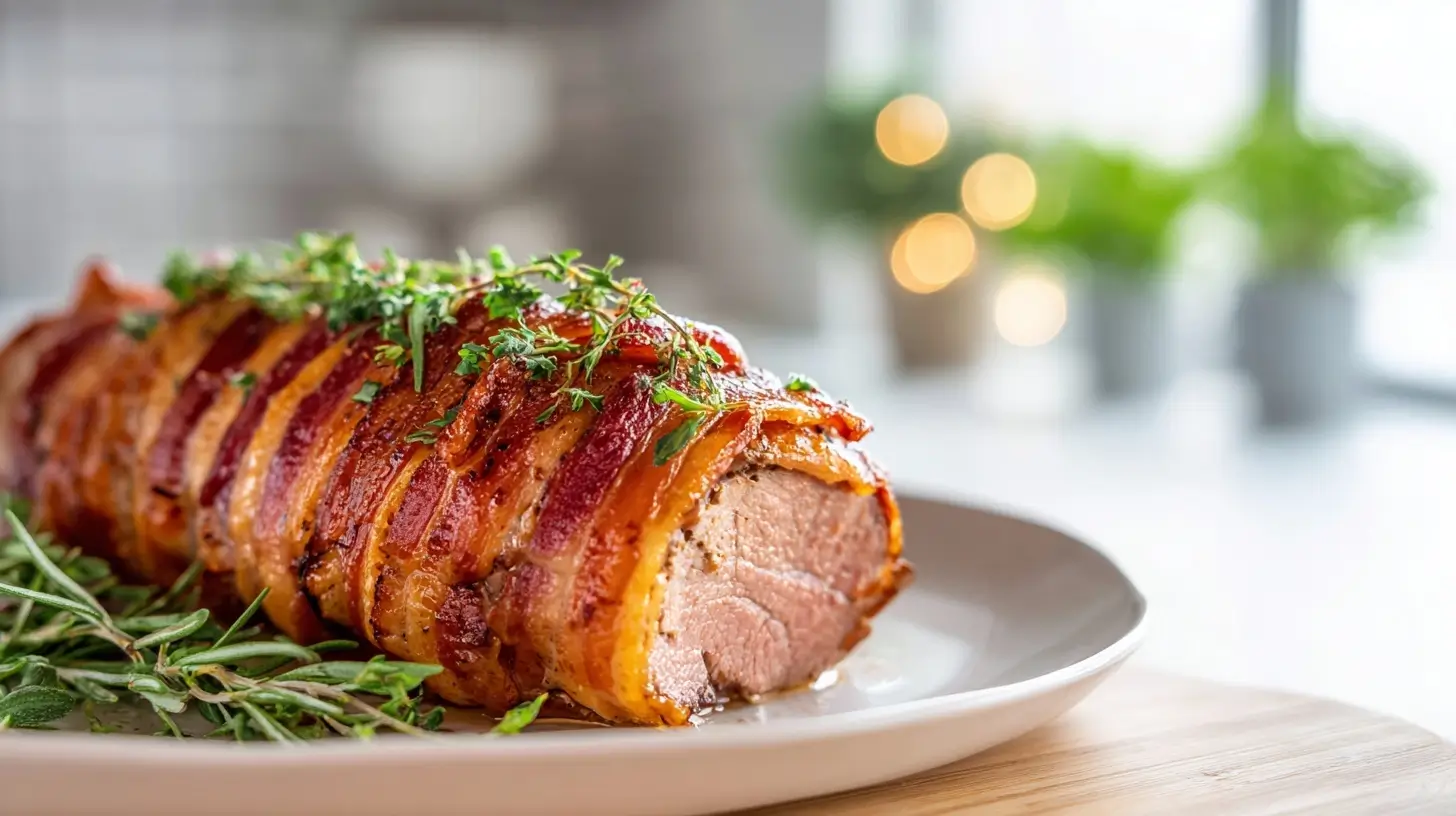 Leckere Schweinelende im Speckmantel, perfekt zubereitet im Airfryer.