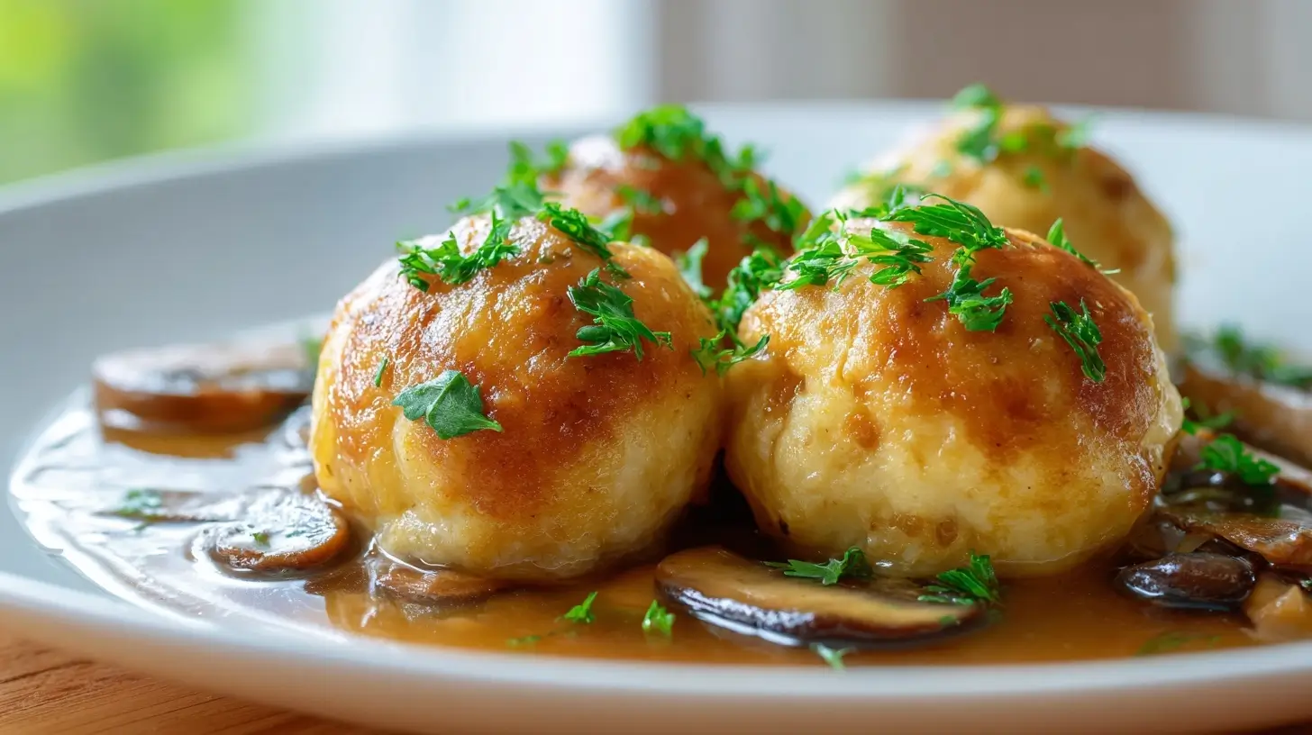 Leckere Semmelknödel aus dem Airfryer, perfekt goldbraun und knusprig.