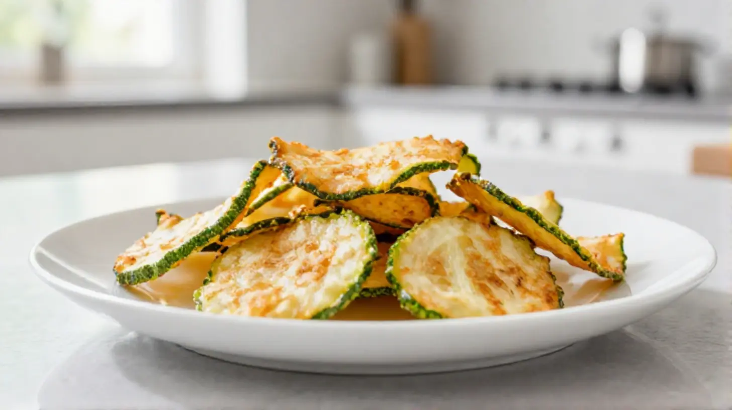 Knusprige Zucchini-Chips aus dem Airfryer mit perfekt gewürztem Geschmack.