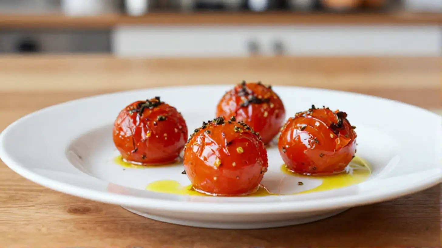Entzückende Cherry Tomaten, perfekt zubereitet im Airfryer für ein gesundes Gericht.
