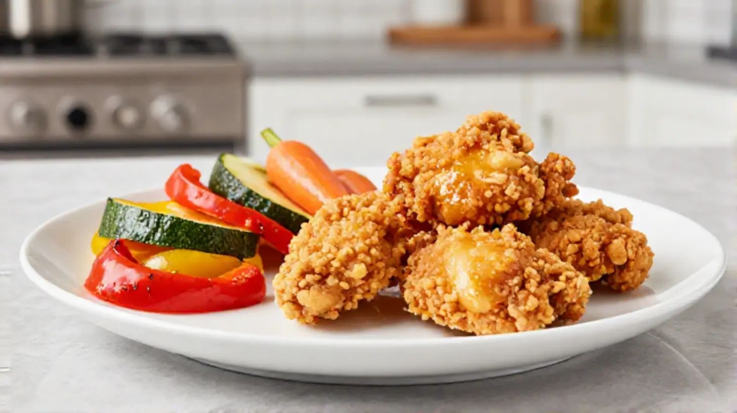 Leckeres Gemüse und Hähnchen aus dem Airfryer, perfekt gegart und voller Geschmack.