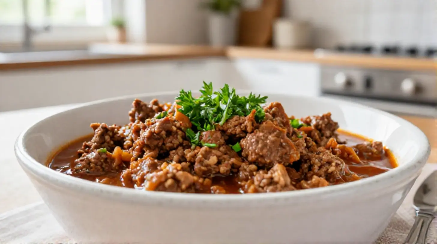 Leckeres Gulasch, perfekt im Airfryer zubereitet — saftig und aromatisch.