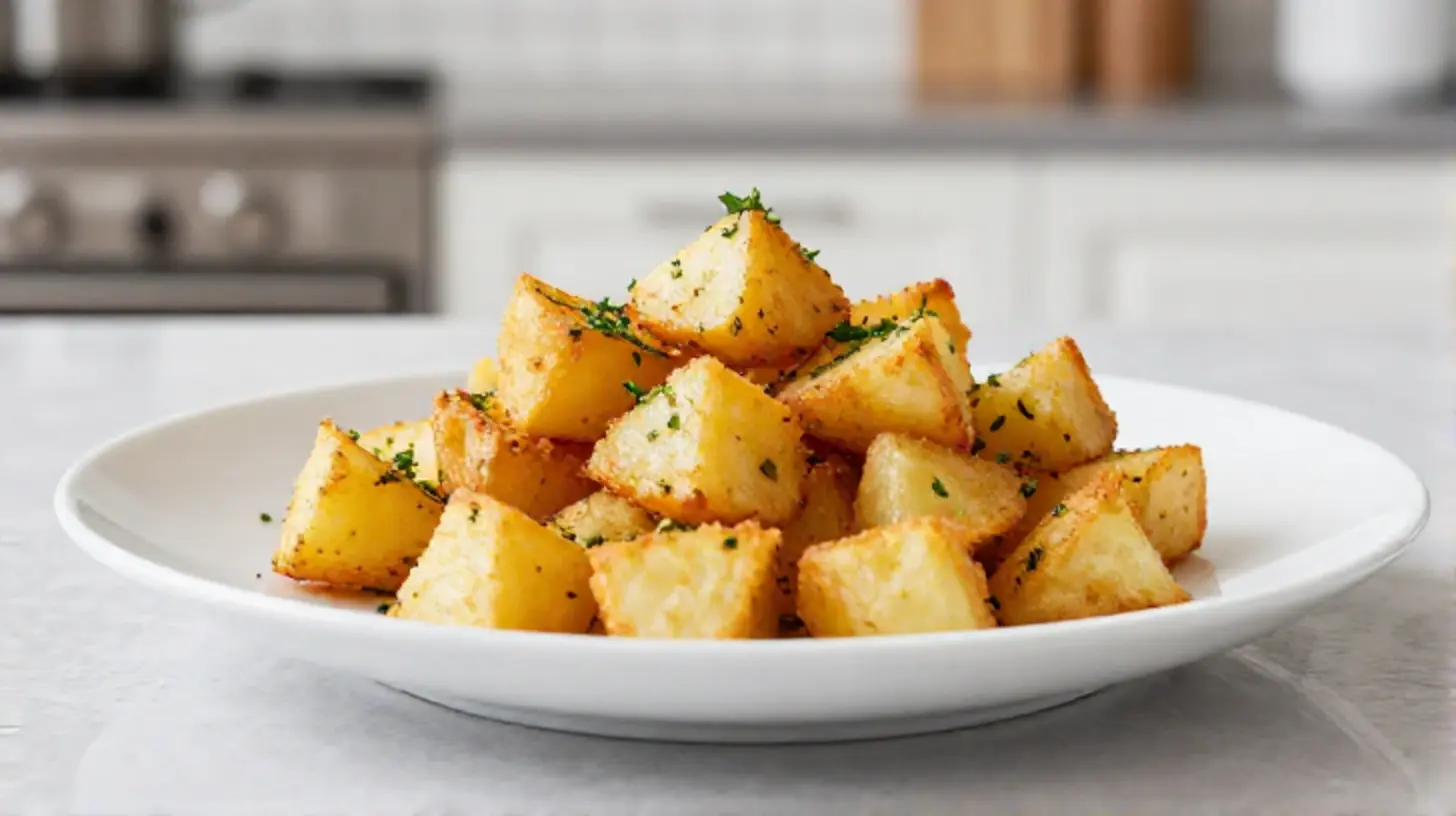 Knusprige kartoffelwürfel aus dem Airfryer, perfekt gewürzt und goldbraun.