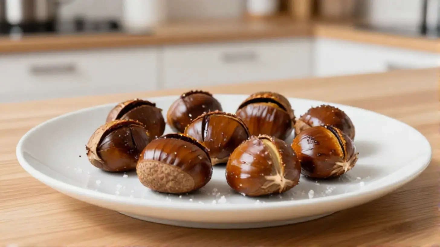 Knusprige Kastanien, perfekt zubereitet im Airfryer für einen gesunden Snack.