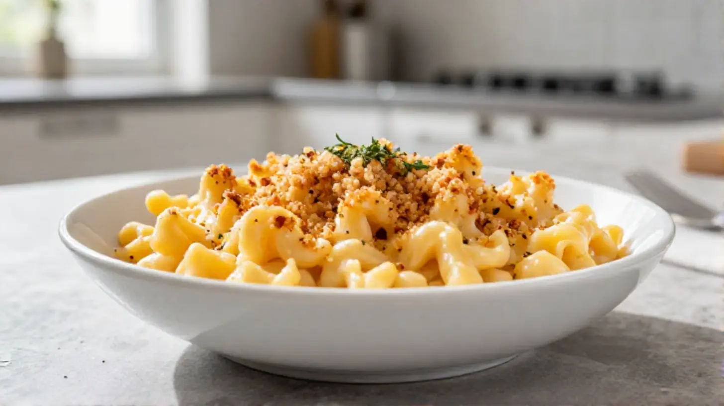 Leckere Mac and Cheese aus der Heißluftfritteuse, knusprig und cremig zugleich.
