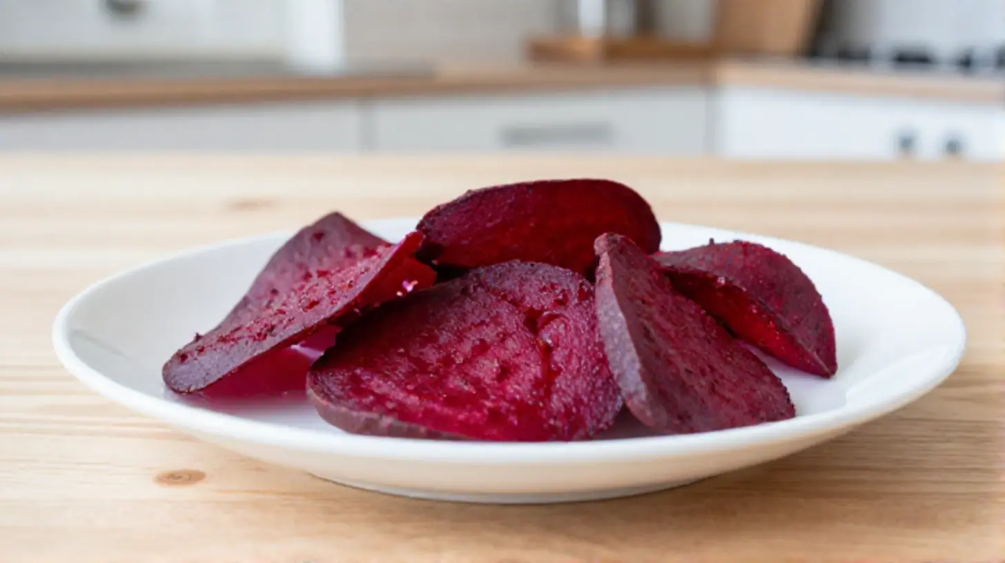 Köstliche rote Bete Chips, knusprig zubereitet im Airfryer für einen gesunden Snack.