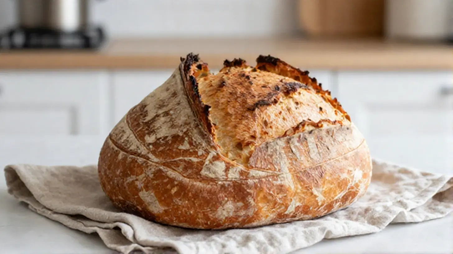 Leckeres Sauerteigbrot aus dem Airfryer, frisch gebacken mit knuspriger Kruste.