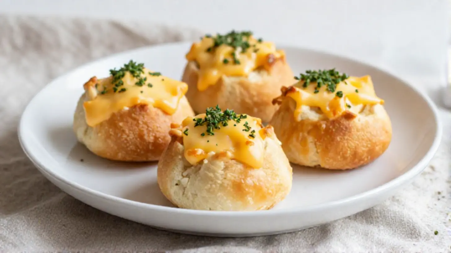 Köstliche überbackene Brötchen aus dem Airfryer, ideal für ein schnelles Frühstück.