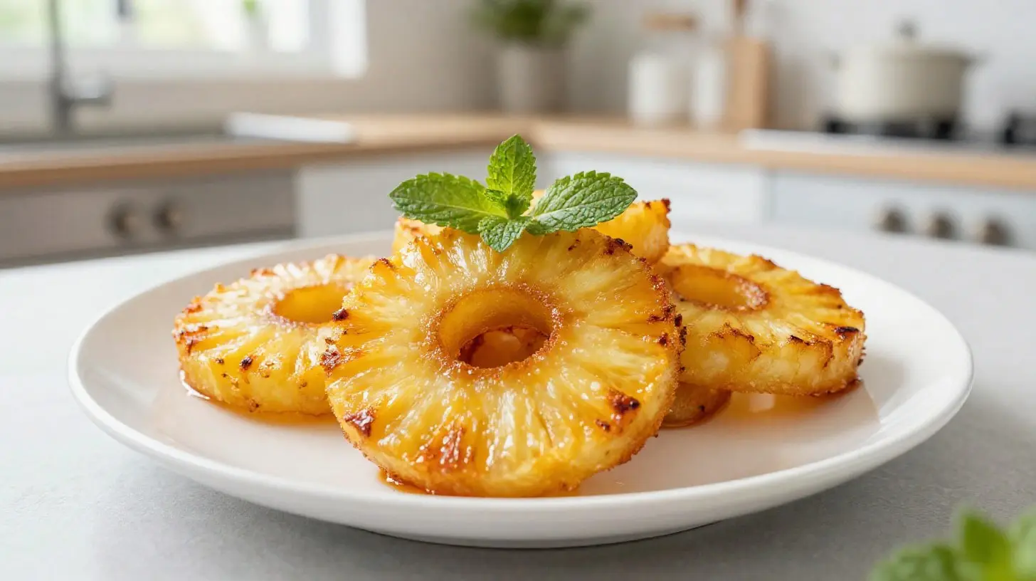 Leckere Ananasringe aus der Heißluftfritteuse, perfekt für einen gesunden Snack.