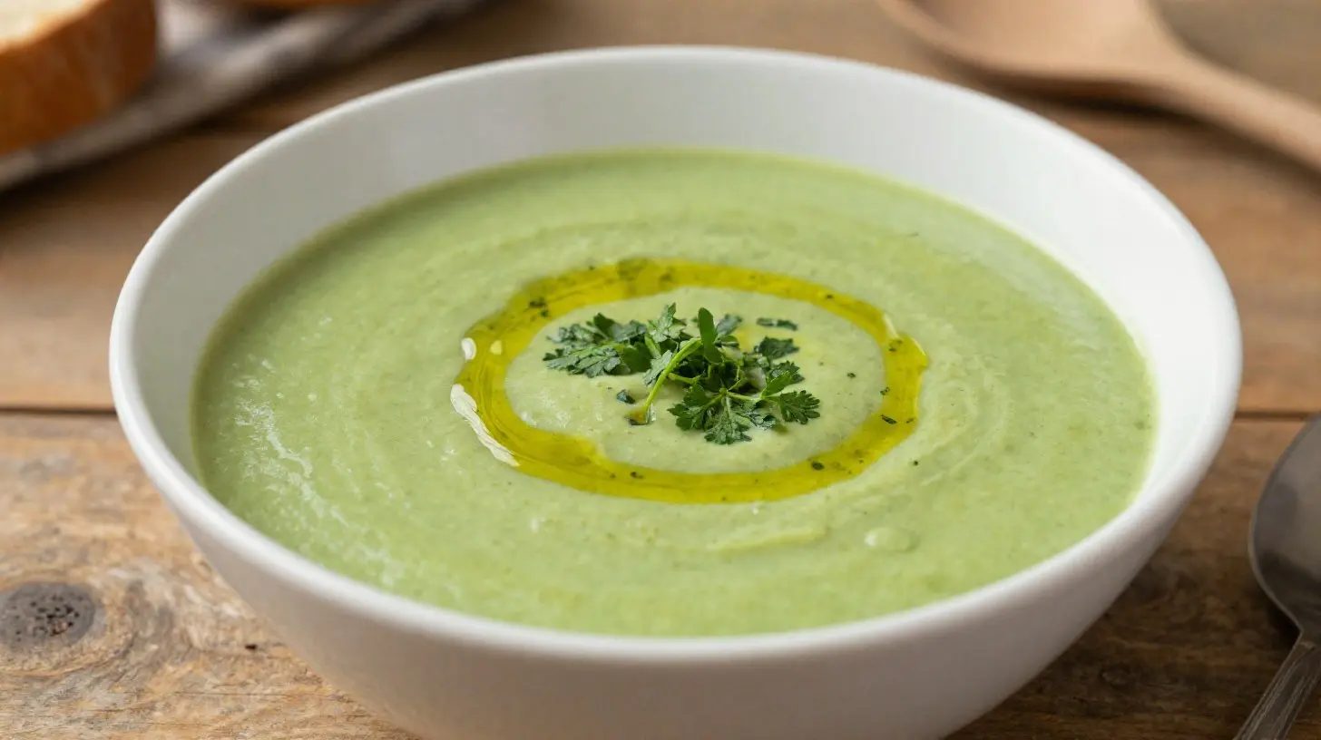 Herzhafte Erbsensuppe aus der Heißluftfritteuse mit frischen Kräutern und einem Hauch von Würze.