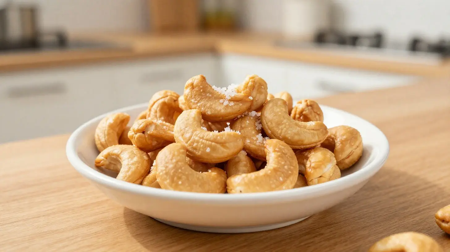 Leckere gebrannte Cashewkerne, perfekt zubereitet in der Heißluftfritteuse für den knusprigen Genuss.