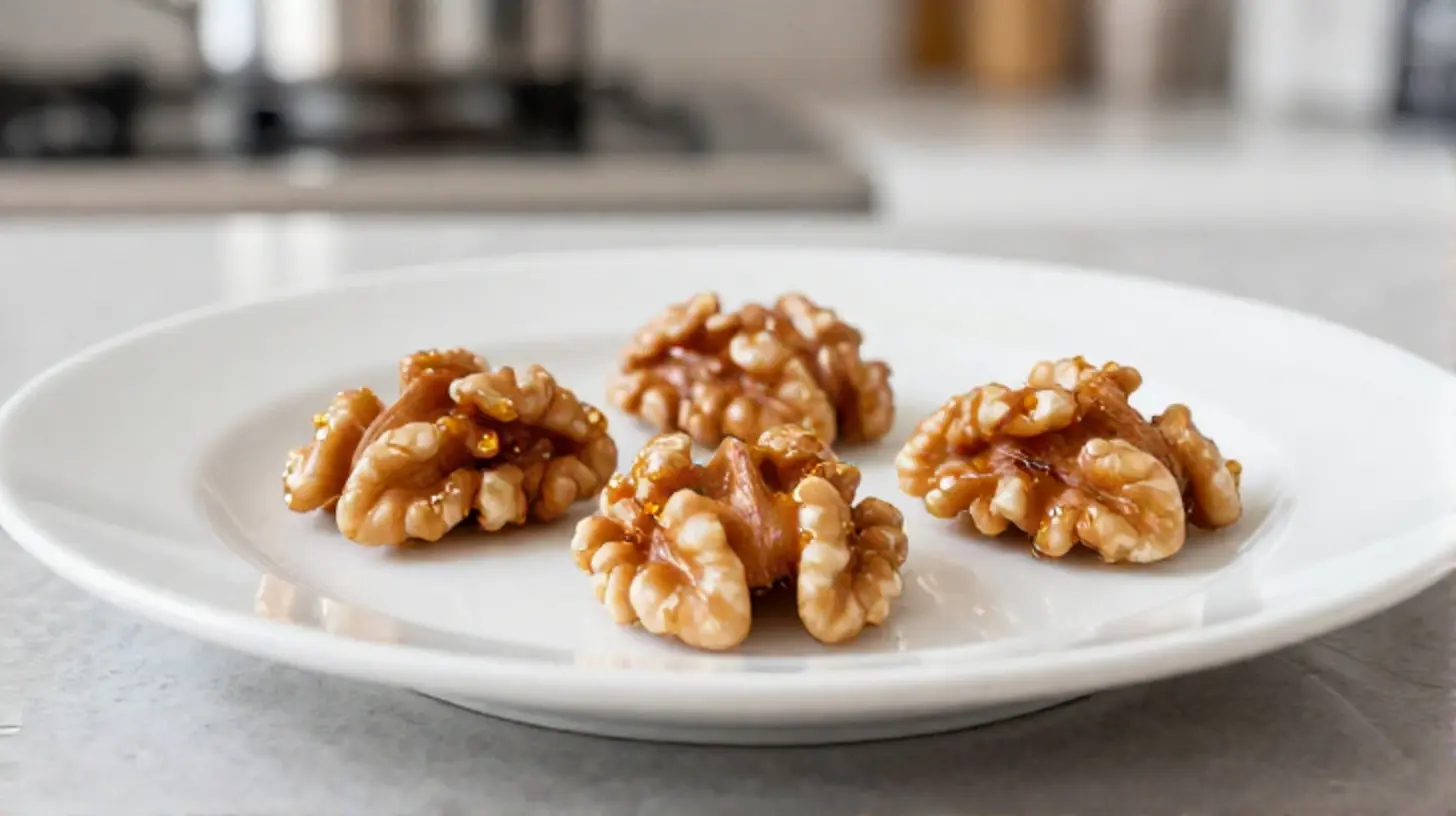 Leckere gebrannte Walnüsse aus dem Airfryer, perfekt für den Snack zwischendurch.