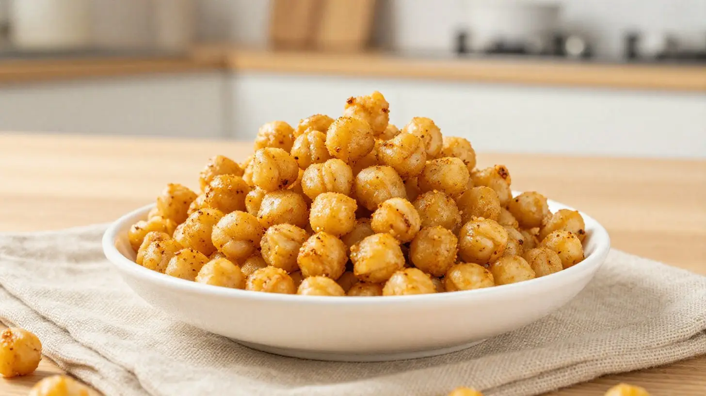 Krosse Kichererbsen aus der Heißluftfritteuse mit köstlichen Gewürzen für den perfekten Snack.