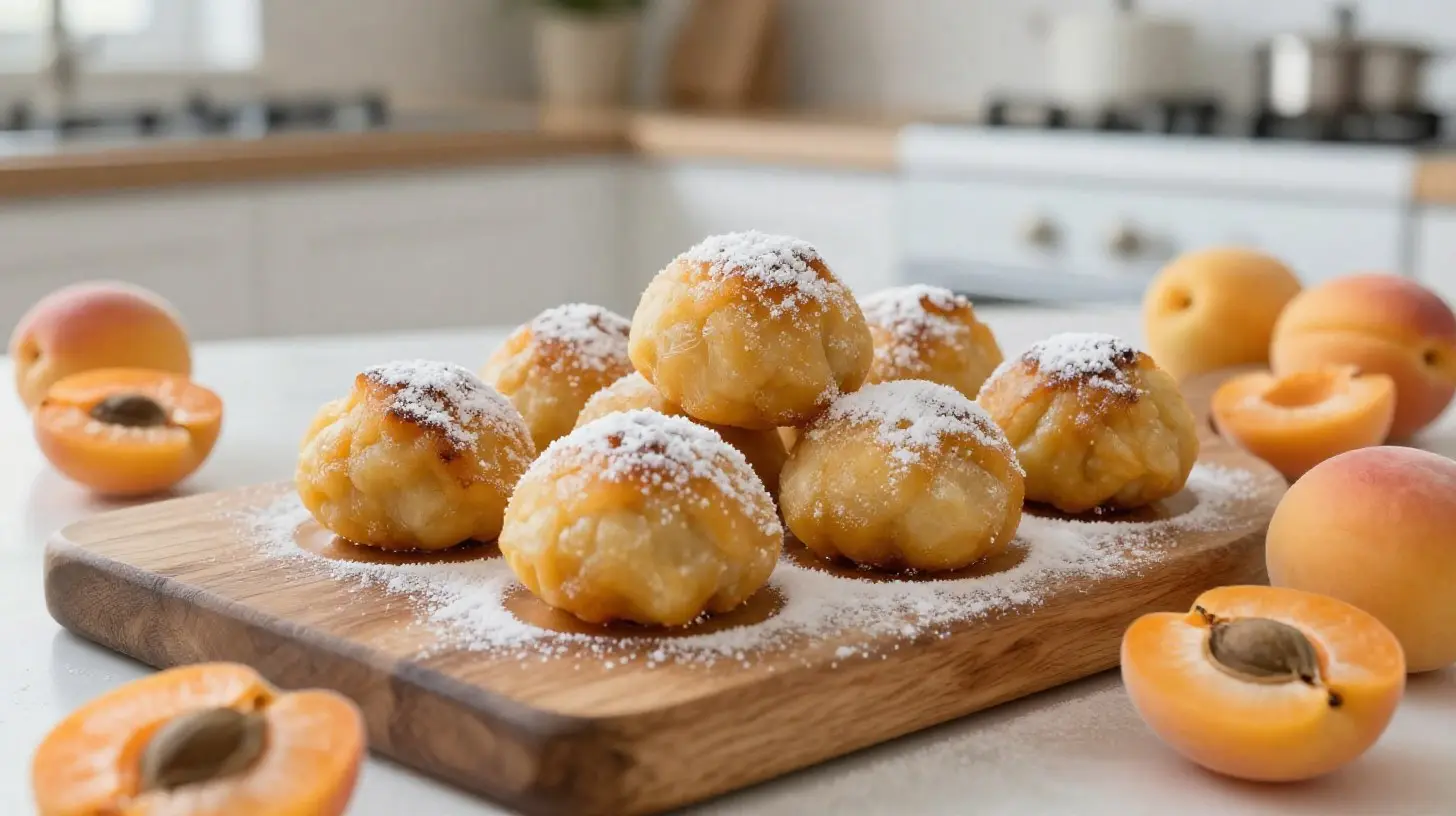 Leckere Marillenknödel aus der Heißluftfritteuse mit saftigem Aprikosenfüllung.