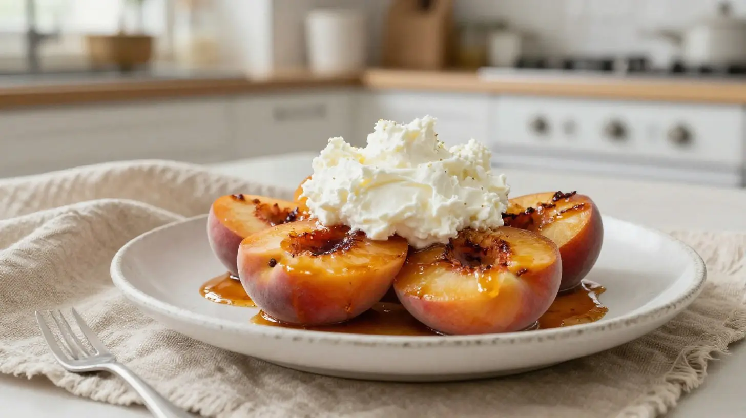 Leckere Pfirsiche mit cremigem Ricotta, zubereitet im Airfryer für ein perfektes Dessert.