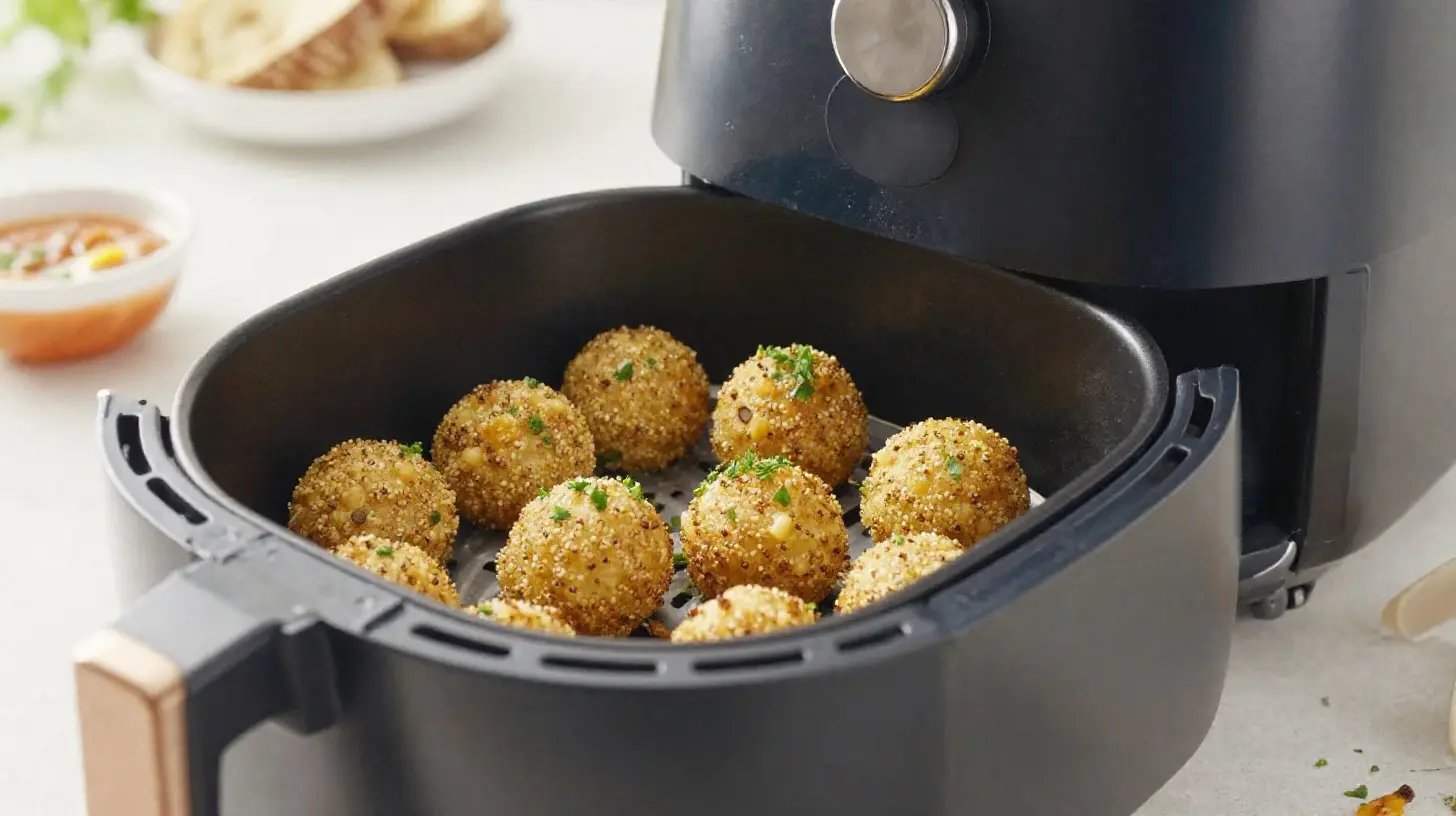 Leckere Quinoa-Bällchen im Airfryer, perfekt knusprig und gesund zubereitet.